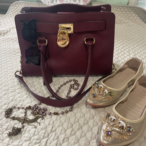 Michael Kors Burgundy Shoulder Bag with Gold Accents - Picture 1 of 6